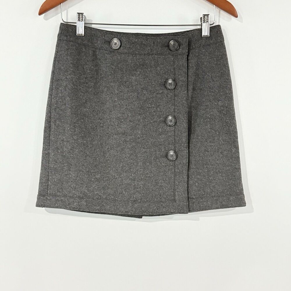 LOFT by Ann Taylor Gray Wool Blend A Line Mini Skirt Size 4 Petite